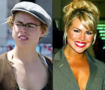 billie piper with and without makeup and a blow dry
