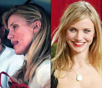 cameron diaz with and without makeup and a blow dry