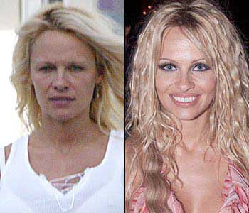 pamela anderson with and without makeup and a blow dry
