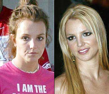 britney spears with and without makeup and a blow dry